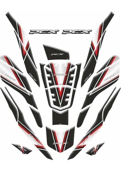 Gogo Honda Pcx (2020-2024) Tank Pad Set 010 Siyah/kırmızı/gri