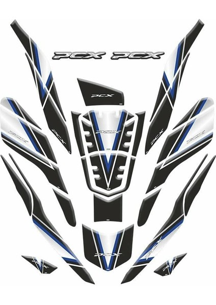 Gogo Honda Pcx (2020-2024) Tank Pad Set 010 Siyah/mavi/gri