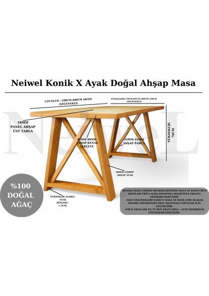 Dios Doğal Ahşap Toplantı MASASI-80 cm -120 cm indirimleri