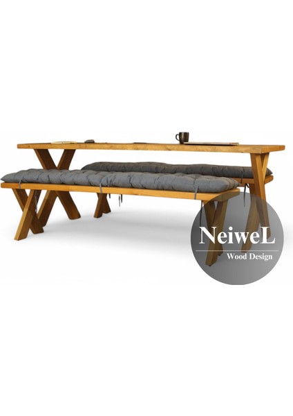 Odes Doğal Ahşap Banklı Toplantı Masası TAKIMI-80-120 Takım fırsatları