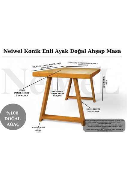 Dove Doğal Ahşap Toplantı MASASI-80 cm -120 cm indirimleri