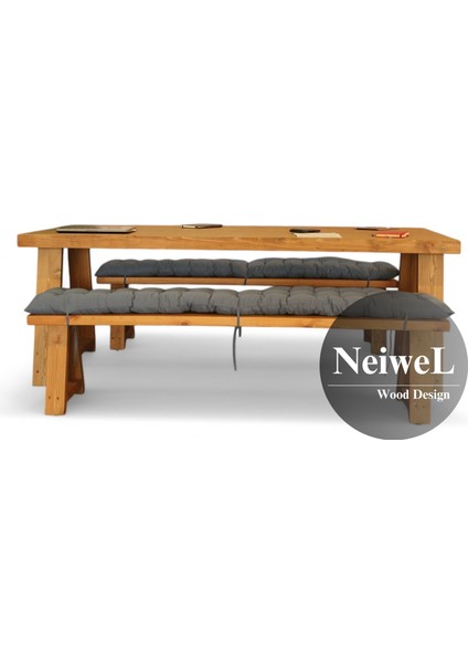 Biez Doğal Ahşap Banklı Toplantı Masası TAKIMI-80-160 Takım modelleri