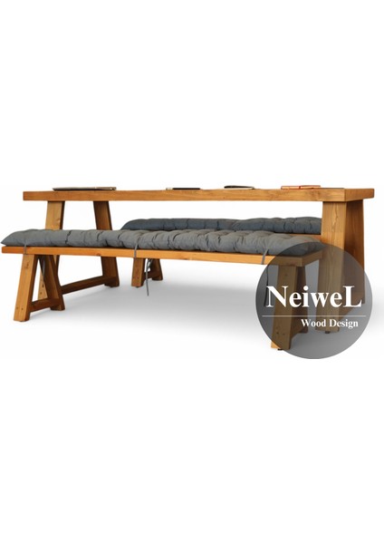 Biez Doğal Ahşap Banklı Toplantı Masası TAKIMI-80-160 Takım fırsatları
