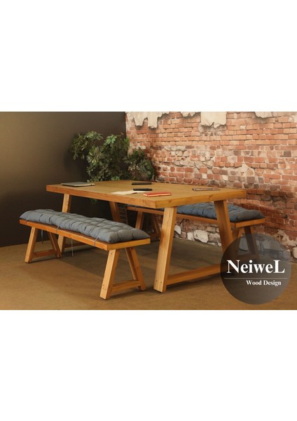 Biez Doğal Ahşap Banklı Toplantı Masası TAKIMI-80-160 Takım indirimleri