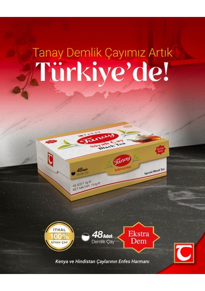 Demlik Poşet Çay 3 gr x 48 Li 144 gr Yaprak Çayı Siyah ithal Süzen Black Tea
