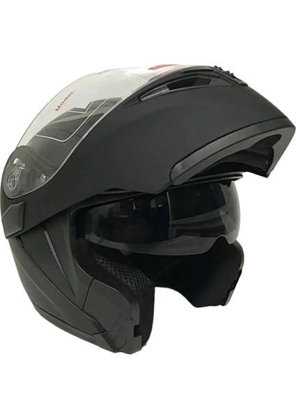 Mat Siyah Jk 902 Çene Pedli Güneş Vizörlü Çeneden Açılır Kask