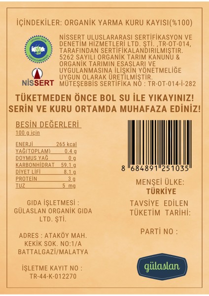 Gülaslan Organik Yarma Kayısı modelleri