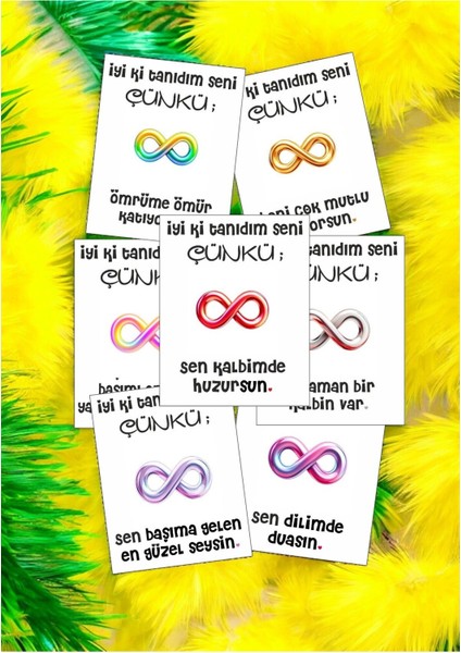 12 Adet "iyi Ki Tanıdım Seni Çünkü" Anlamlı Güncel Aşk Sözlü Kartlar Yıldönümü Kartı İTSÇ01P modelleri