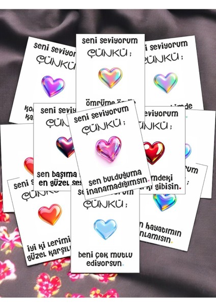 12 Adet "seni Seviyorum Çünkü" Aşkınızı Ifade Eden Özel Söz Kartları Sevgiliye Hediye Kartı SSÇ01R