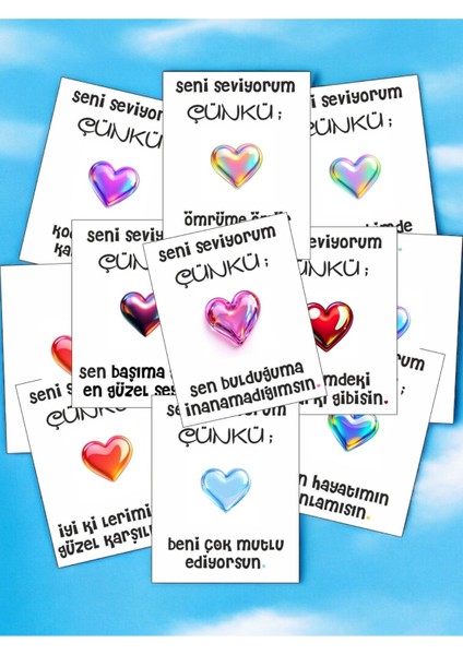 12 Adet "seni Seviyorum Çünkü" Sevgiliye Özel Mesajlı Söz Kartları Sevgiliye Hediye Kartı SSÇ01N