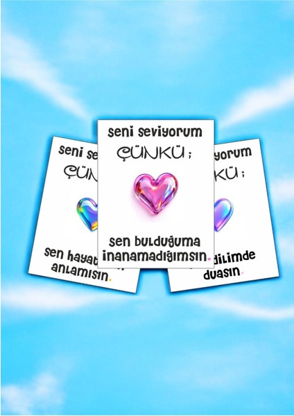 12 Adet "seni Seviyorum Çünkü" Sevgiliye Özel Mesajlı Söz Kartları Sevgiliye Hediye Kartı SSÇ01N fiyatları
