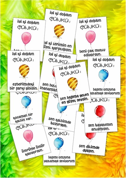 12 Adet "iyi Ki Doğdun Çünkü" Unutulmaz Güncel Aşk Sözlü Kartlar Sevgiliye Hediye Kartı SSÇ01C