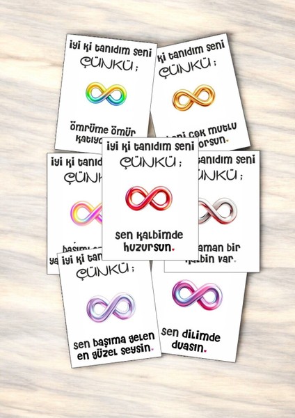 12 Adet "iyi Ki Tanıdım Seni Çünkü" Sevgiliye Özel Mesajlı Söz Kartları Yıldönümü Kartı İTSÇ01H modelleri