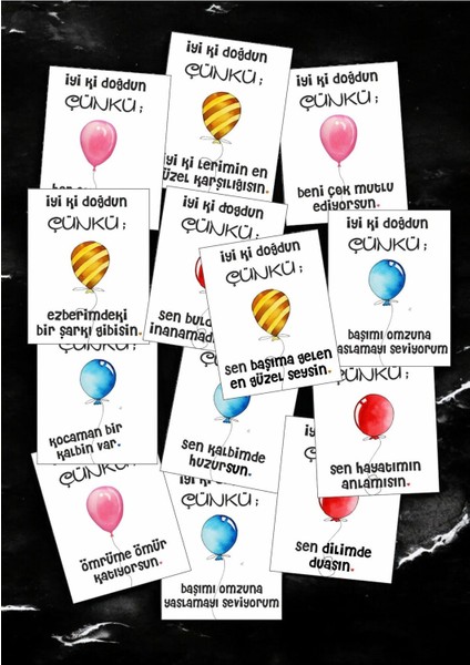 12 Adet "iyi Ki Doğdun Çünkü" Sevgiliye Sürpriz Söz Kartları Sevgiliye Doğum Günü Kartı İDÇ01S