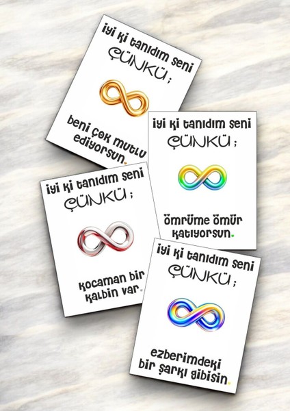 12 Adet "iyi Ki Tanıdım Seni Çünkü" Sevgiliye Özel Mesajlı Söz Kartları Yıldönümü Kartı İTSÇ01H