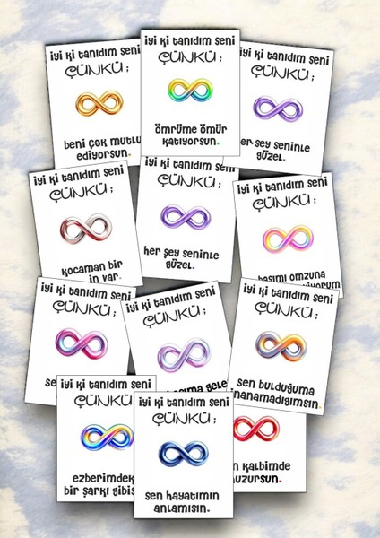 12 Adet "iyi Ki Tanıdım Seni Çünkü" Sevgiliye Özel Mesajlı Söz Kartları Yıldönümü Kartı İTSÇ01H fiyatları