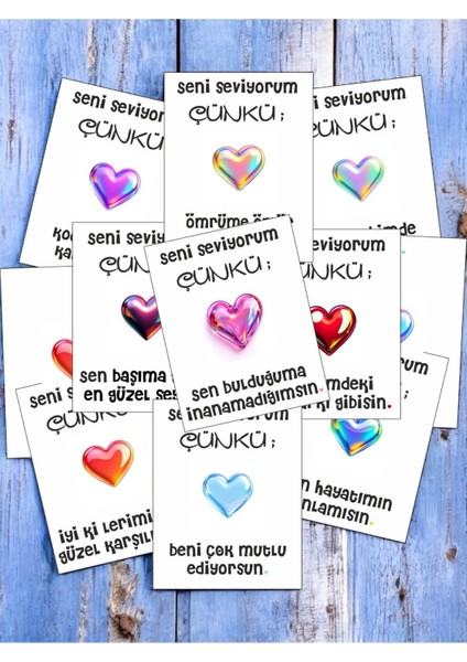 12 Adet "seni Seviyorum Çünkü" Sevgiliyi Mutlu Edecek Söz Kartları Sevgiliye Hediye Kartı SSÇ01J