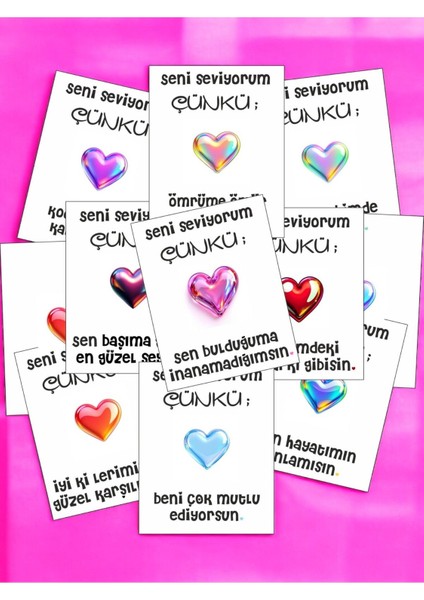 12 Adet "seni Seviyorum Çünkü" Sevgiliye Özel Iltifat Söz Kartları Sevgiliye Hediye Kartı Ssç01ö