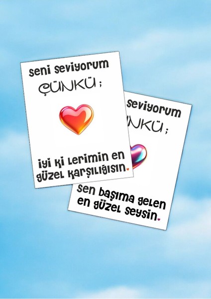 12 Adet "seni Seviyorum Çünkü" Sevgiliye Özel Mesajlı Söz Kartları Sevgiliye Hediye Kartı SSÇ01N modelleri