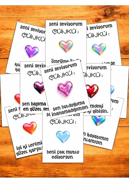 12 Adet "seni Seviyorum Çünkü" Unutulmaz Güncel Aşk Sözlü Kartlar Sevgiliye Hediye Kartı SSÇ01D