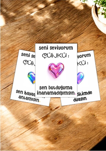 12 Adet "seni Seviyorum Çünkü" Unutulmaz Güncel Aşk Sözlü Kartlar Sevgiliye Hediye Kartı SSÇ01D fiyatları