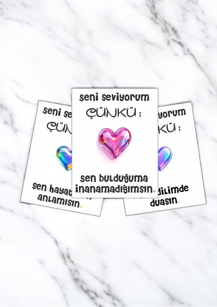 12 Adet "seni Seviyorum Çünkü" Romantik Güncel Aşk Sözlü Kartlar Sevgiliye Hediye Kartı SSÇ01B fiyatları