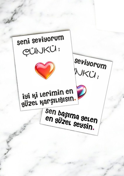 12 Adet "seni Seviyorum Çünkü" Romantik Güncel Aşk Sözlü Kartlar Sevgiliye Hediye Kartı SSÇ01B modelleri