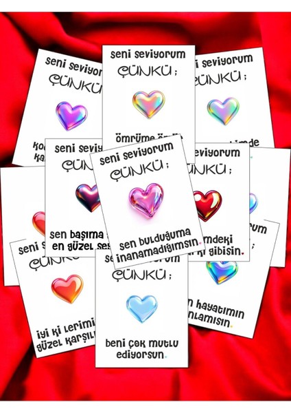 12 Adet "seni Seviyorum Çünkü" Sevgiliye Ömürlük Söz Kartları Sevgiliye Hediye Kartı SSÇ01G