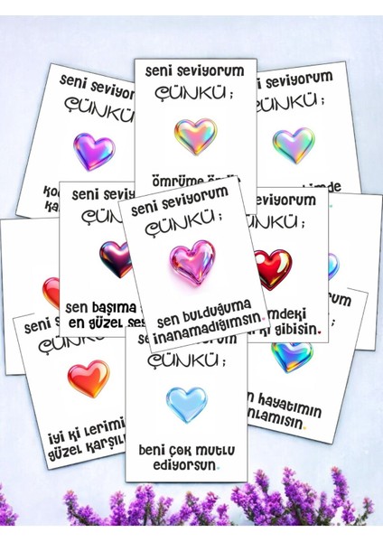 12 Adet "seni Seviyorum Çünkü" Özlenen Sevgiliye Özel Söz Kartları Sevgiliye Hediye Kartı SSÇ01P