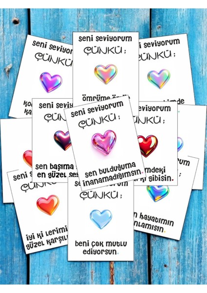 12 Adet "seni Seviyorum Çünkü" Sevgiliye Sürpriz Söz Kartları Sevgiliye Hediye Kartı SSÇ01K