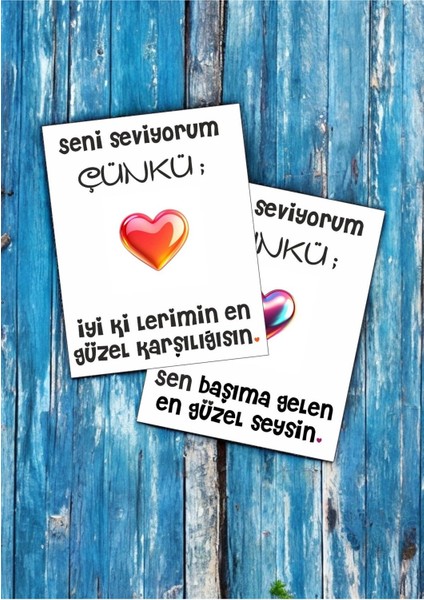 12 Adet "seni Seviyorum Çünkü" Sevgiliye Sürpriz Söz Kartları Sevgiliye Hediye Kartı SSÇ01K modelleri