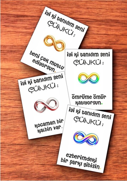 12 Adet "iyi Ki Tanıdım Seni Çünkü" Sevgiliye Özel Mesajlı Söz Kartları Yıldönümü Kartı İTSÇ01G