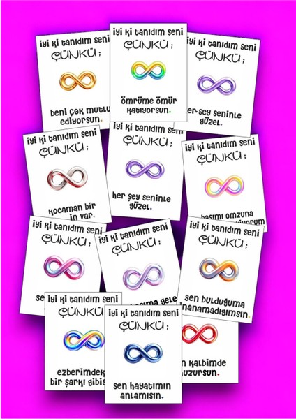 12 Adet "iyi Ki Tanıdım Seni Çünkü" Sevgiliye Ömürlük Söz Kartları Yıldönümü Hediye Kartı İTSÇ01C fiyatları