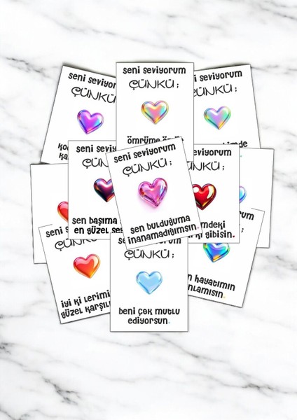 12 Adet "seni Seviyorum Çünkü" Romantik Güncel Aşk Sözlü Kartlar Sevgiliye Hediye Kartı SSÇ01B