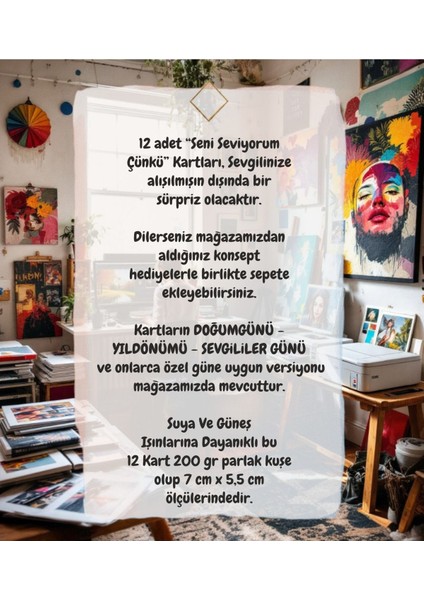 12 Adet "seni Seviyorum Çünkü" Romantik Güncel Aşk Sözlü Kartlar Sevgiliye Hediye Kartı SSÇ01B indirimleri