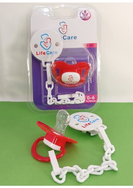 LifeCareBaby Askılı Damaklı Ortodontik Emzik 1 Numara 0- 6 Ay Kırmızı