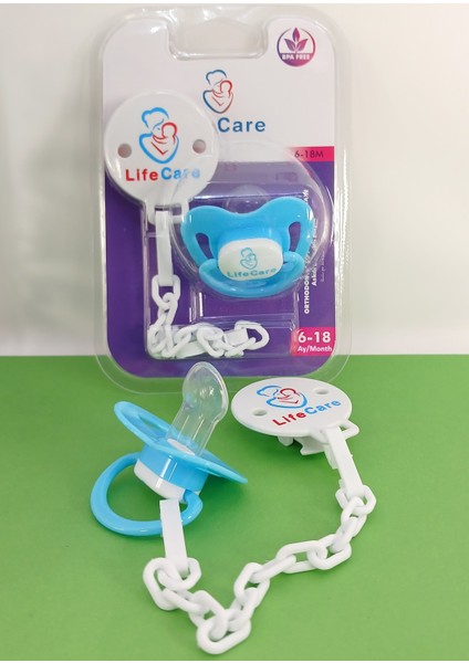LifeCareBaby Askılı Damaklı Ortodontik Emzik 2 Numara 6- 18 Ay Mavi