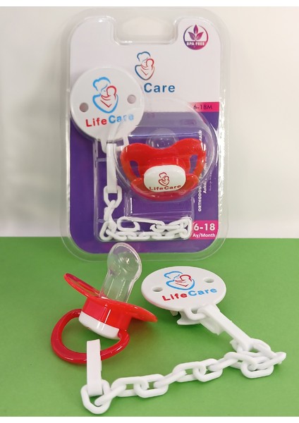 LifeCareBaby Askılı Damaklı Ortodontik Emzik 2 Numara 6- 18 Ay Kırmızı