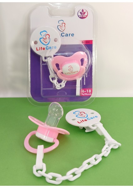 LifeCareBaby Askılı Damaklı Ortodontik Emzik 2 Numara 6- 18 Ay Pembe
