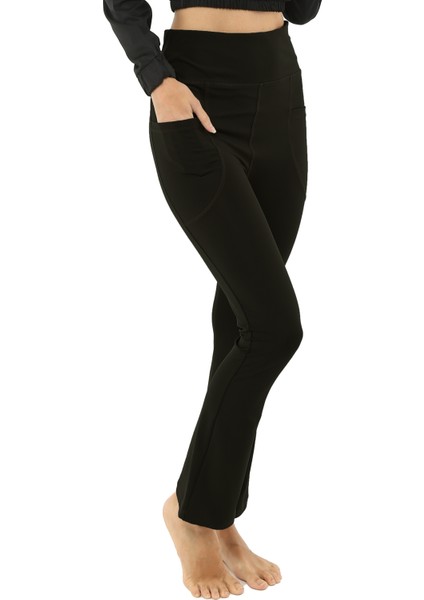 Joy Yüksek Bel İspanyol Paça Boot Cut Kadın Tayt Siyah