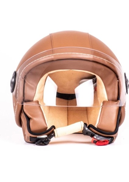 701 Kahverengi Deri Açık Kask