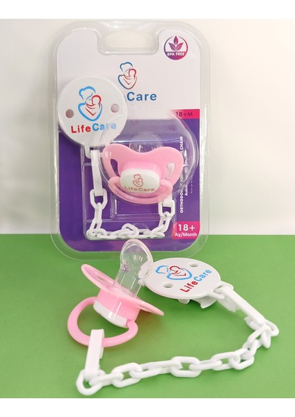 LifeCareBaby Askılı Damaklı Ortodontik Emzik 3 Numara 18+ Ay Pembe