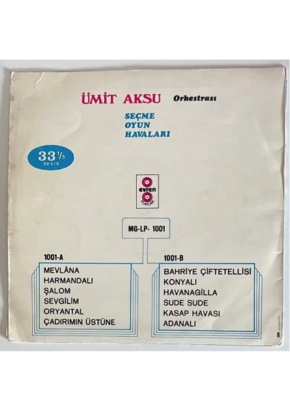 Ümit Aksu Orkestrası Seçme Oyun Havaları Lp Plak (1973 Orjinal Türk Dönem Baskı) fiyatları