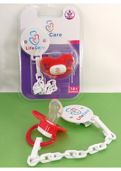 LifeCareBaby Askılı Damaklı Ortodontik Emzik 3 Numara 18+ Ay Kırmızı