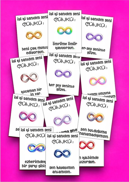 12 Adet "iyi Ki Tanıdım Seni Çünkü" Sevgiliye Özel Mesajlı Söz Kartları Yıldönümü Kartı İTSÇ01S fiyatları