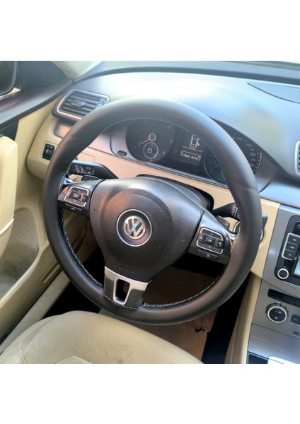Dikişli Direksiyon Kılıfı Soft Düz Yüzeyli Deri Gri Dikişli Vw Passat Için