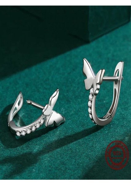 Timeless Series Zarif Kelebek Tasarım J Model Gümüş Kadın Küpe