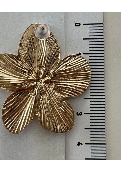 Gold /çiçek Motifli Kıkırdak(Yüzük)-Küpe Seti