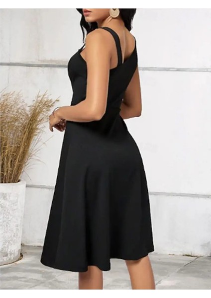 Kadın Tek Omuzu Şerit Detaylı Kolsuz Yandan Düğme Detaylı Janjan Krep Elbise JB28145689 fiyatları