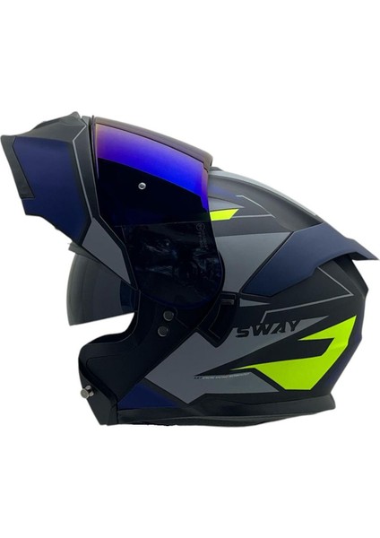 912 B1 Mavi Çene Açılır Kask Çift Vizör
